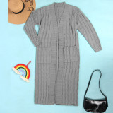 Fashion Women's Autumn Winter Solid Color Long Knit Cardigan Coat