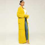 Fashion Women's Autumn Winter Solid Color Long Knit Cardigan Coat