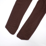 Women's Autumn Solid Color Casual Slim Fit Patchwork Long Sleeve Arm Cut-Out Mesh Long Jumpsuit