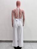 Women's Mesh See-Through Patchwork Embroidery Sexy Jumpsuit (Includes Belt)