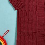 Fashion Women's Autumn Winter Solid Color Long Knit Cardigan Coat