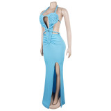 Fashion Women's Halter Neck Knit Cut-Out Sexy Slit Dress