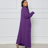 Fashion Women's Autumn Winter Solid Color Long Knit Cardigan Coat