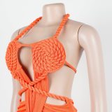 Fashion Women's Halter Neck Knit Cut-Out Sexy Slit Dress