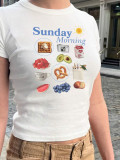 Women summer American print sexy short-sleeved cropped T-shirt with floral print