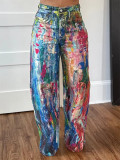 Women's Fashion Casual Straight Leg Painted Pants