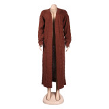 Fashion Women's Autumn Winter Solid Color Long Knit Cardigan Coat