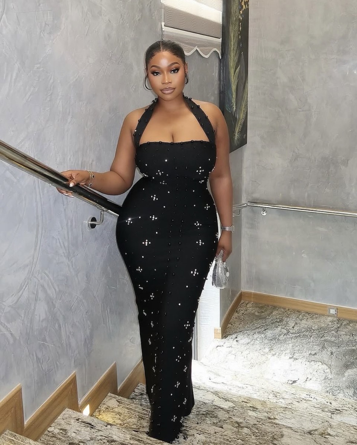 Fashion Women's Halter Neck Beaded Sexy Slit Bodycon Gown Long Dress