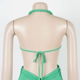 Fashion Women's Halter Neck Knit Cut-Out Sexy Slit Dress