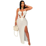 Fashion Women's Halter Neck Knit Cut-Out Sexy Slit Dress