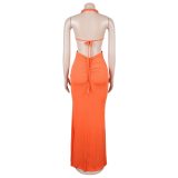 Fashion Women's Halter Neck Knit Cut-Out Sexy Slit Dress