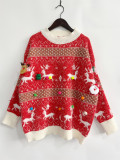 Women Fall/Winter Faux Mink Deer Snowflake Jacquard Pom Pom Christmas Scarf Sweater (Two-Piece Set)