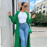 Fashion Women's Autumn Winter Solid Color Long Knit Cardigan Coat