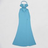 Fashion Women's Halter Neck Knit Cut-Out Sexy Slit Dress