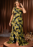 Plus Size Women's One-Shoulder Floral Maxi Dress