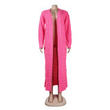 Fashion Women's Autumn Winter Solid Color Long Knit Cardigan Coat