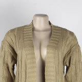 Fashion Women's Autumn Winter Solid Color Long Knit Cardigan Coat