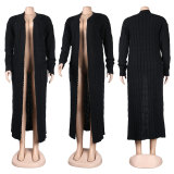 Fashion Women's Autumn Winter Solid Color Long Knit Cardigan Coat
