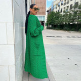 Fashion Women's Autumn Winter Solid Color Long Knit Cardigan Coat