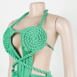 Fashion Women's Halter Neck Knit Cut-Out Sexy Slit Dress