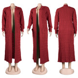 Fashion Women's Autumn Winter Solid Color Long Knit Cardigan Coat