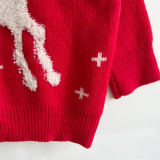 Women Fall/Winter Deer Snowflake Jacquard Pom Pom Christmas Round Neck Knitting Sweater