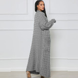 Fashion Women's Autumn Winter Solid Color Long Knit Cardigan Coat