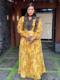 Elegant Long Dress Pleated African Plus Size Women's Print Chiffon Dress