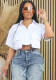 Fashion Casual Ultra-Short Shirt Single-Breasted Two Chest Pockets Open Waist Summer Shirt