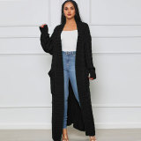 Fashion Women's Autumn Winter Solid Color Long Knit Cardigan Coat