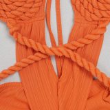 Fashion Women's Halter Neck Knit Cut-Out Sexy Slit Dress