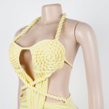 Fashion Women's Halter Neck Knit Cut-Out Sexy Slit Dress