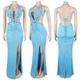 Fashion Women's Halter Neck Knit Cut-Out Sexy Slit Dress