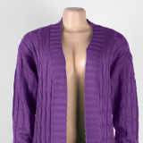 Fashion Women's Autumn Winter Solid Color Long Knit Cardigan Coat