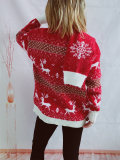 Women Fall/Winter Faux Mink Deer Snowflake Jacquard Pom Pom Christmas Scarf Sweater (Two-Piece Set)