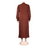 Fashion Women's Autumn Winter Solid Color Long Knit Cardigan Coat