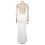 Fashion Women's Halter Neck Knit Cut-Out Sexy Slit Dress