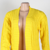 Fashion Women's Autumn Winter Solid Color Long Knit Cardigan Coat