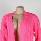 Fashion Women's Autumn Winter Solid Color Long Knit Cardigan Coat
