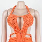 Fashion Women's Halter Neck Knit Cut-Out Sexy Slit Dress