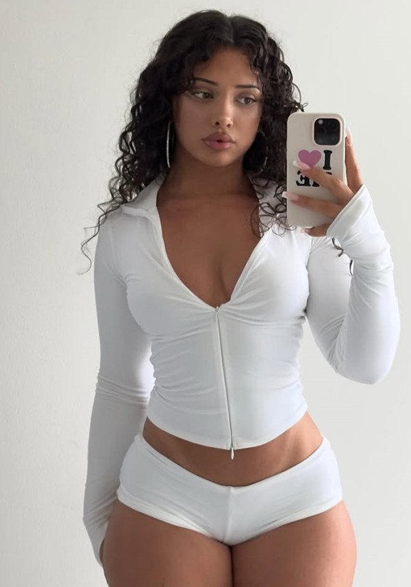 Slim Fit Stand Collar Zipper Casual Sport Long Sleeve Tight Fitting Top Solid Color Shorts Set