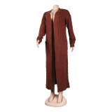 Fashion Women's Autumn Winter Solid Color Long Knit Cardigan Coat