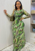 Sweet Mesh Pleated Long Dress Slim Waist Strap Maxi Dress