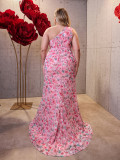 Plus Size Women's One-Shoulder Floral Maxi Dress