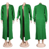 Fashion Women's Autumn Winter Solid Color Long Knit Cardigan Coat