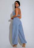Sleeveless Low Back Washed High Stretch Casual Denim Jumpsuit