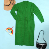 Fashion Women's Autumn Winter Solid Color Long Knit Cardigan Coat