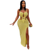 Fashion Women's Halter Neck Knit Cut-Out Sexy Slit Dress