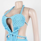 Fashion Women's Halter Neck Knit Cut-Out Sexy Slit Dress