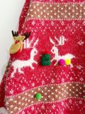 Women Fall/Winter Faux Mink Deer Snowflake Jacquard Pom Pom Christmas Scarf Sweater (Two-Piece Set)
